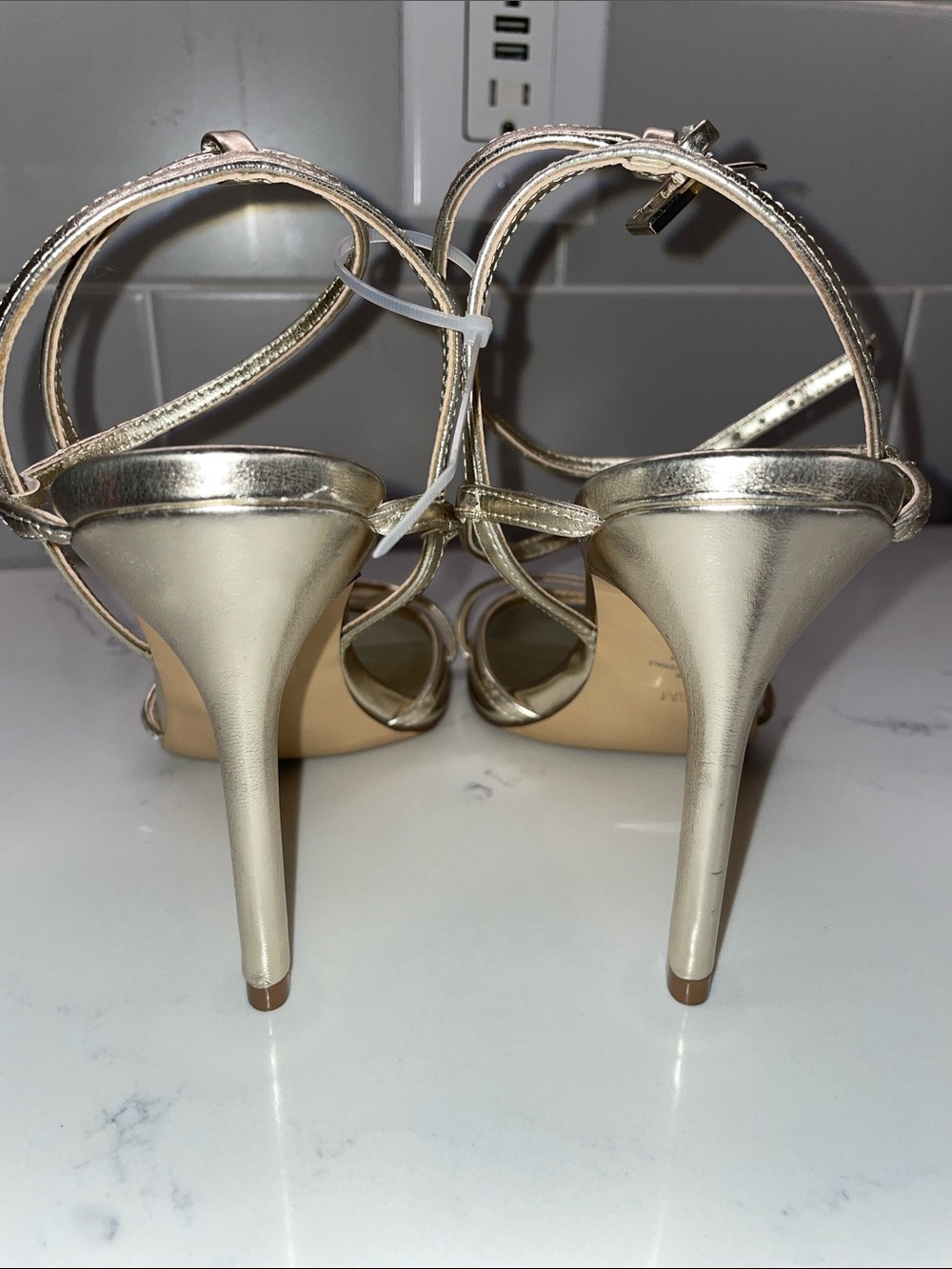 Calvin Klein Women's Rose Gold Strappy Stiletto Sandals - Picture 2 of 7